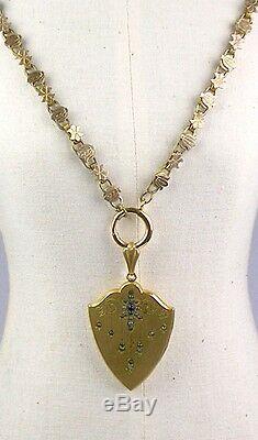 Antique Victorian Gold Front Book Chain Necklace Pendant Lg Locket Paste RARE