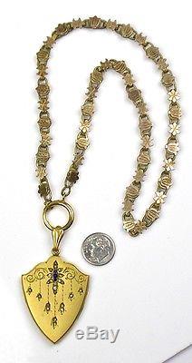Antique Victorian Gold Front Book Chain Necklace Pendant Lg Locket Paste RARE