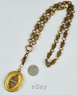 Antique Victorian Rose GF Book Chain Locket Necklace Gold Fronts RARE EN1040
