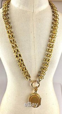 Antique Victorian Rose GF Book Chain Necklace Gold Front Locket RARE EVN102GF