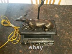 Antique Whippet Greyhound Dog Sculpture Book Library Table Lamp Rare
