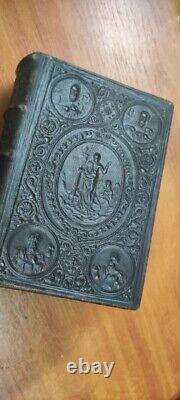 Antique church book Slavoni? Russian Empire 1900s embossed leather rare