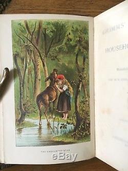 Antique rare+ book, Grimms fairy tales & Household stories, colour illustrations