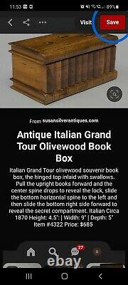 Antique wooden Italian Grand Tour Olivewood Book Box secret compartment rare