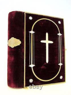 BEAUTIFUL VELVET FINE BINDING Bible Sanctuary Clasped Gold & Silver WithCross RARE