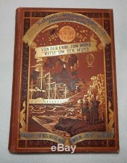 Beautiful Antique Book 1874/1875 JULES VERNE German Von der Erde zum Monde RARE