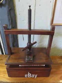 Beautiful Rare Early Antique Table Top Adjustable Book Press With Drawer