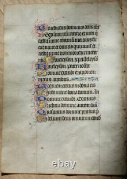 C1480 Latin decorated medieval manuscript 8 GOLD caps Book of hours psalm RARE