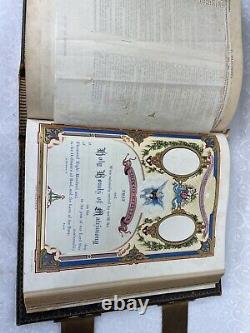 C1881 LEATHER antique Family Holy Bible CLASPS beautiful Illustrations Rare HTF