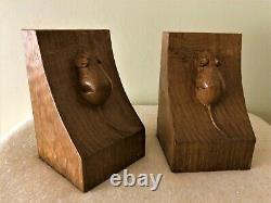 Collectable Rare Vintage Robert Thompson Mouseman Hand Carved Pair of Book Ends