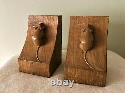 Collectable Rare Vintage Robert Thompson Mouseman Hand Carved Pair of Book Ends