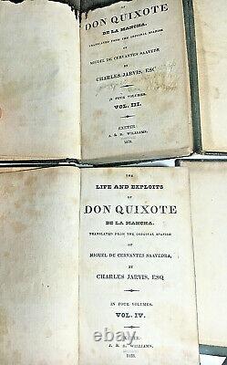 DON QUIXOTE 1828 Cervantes ANTIQUE LEATHER BINDING, Complete 4 Vol SET VERY RARE