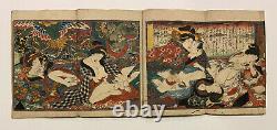 Erotica original rare shunga book with fold-out orgy scene