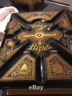 Holy Bible Parallel Rare Book Edition Pictorial Family Leather 1886 Antique