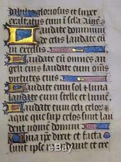 ILLUMINATED MANUSCRIPT LEAF Minature BOOK OF HOURS Calligraphy LATIN c1480 RARE