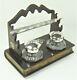 Inkwell Double Rare Solid Silver + Glass Wood Book Shape Pen Holder 19th Century