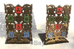 Israel 50s Rare Brass Book Ends 12 Bible Hebrew Tribes of Israel, Antique Judaica