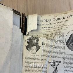 LARGE ANTIQUE 1880's CATHOLIC FAMILY HOLY BIBLE LATIN VULGATE