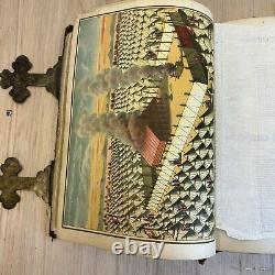 LARGE ANTIQUE 1880's CATHOLIC FAMILY HOLY BIBLE LATIN VULGATE