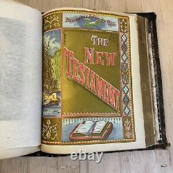 LARGE ANTIQUE 1880's CATHOLIC FAMILY HOLY BIBLE LATIN VULGATE