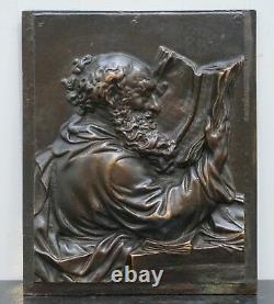 Lovely Rare 19th Century Bronze Wall Plaque Of Scholar St Jerome Reading A Book