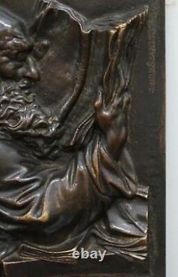 Lovely Rare 19th Century Bronze Wall Plaque Of Scholar St Jerome Reading A Book