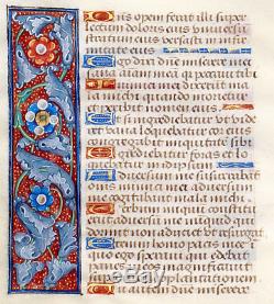 MEDIEVAL ILLUMINATED MANUSCRIPT BOOK OF HOURS LEAF c. 1490 GOLD, RARE BORDERS