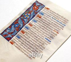 MEDIEVAL ILLUMINATED MANUSCRIPT BOOK OF HOURS LEAF c. 1490 GOLD, RARE BORDERS