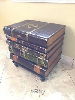 Maitland Smith Stacked Leather Books Form End Table with5 Drawers Rare