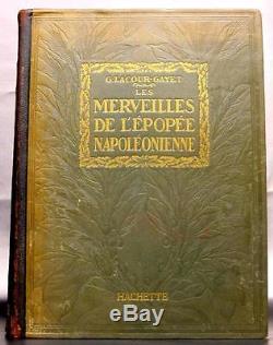 NAPOLEON Huge Folio ANTIQUE Leather Bound COLOR PLATES French Army RARE BOOK vtg