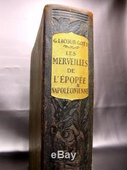NAPOLEON Huge Folio ANTIQUE Leather Bound COLOR PLATES French Army RARE BOOK vtg