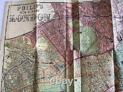 PHILIPS MAP of LONDON c. 1880 RARE Antique FOLD-OUT color MAP hardcover