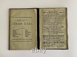 PHILIPS MAP of LONDON c. 1880 RARE Antique FOLD-OUT color MAP hardcover