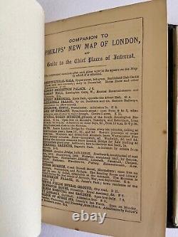 PHILIPS MAP of LONDON c. 1880 RARE Antique FOLD-OUT color MAP hardcover