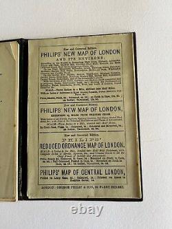 PHILIPS MAP of LONDON c. 1880 RARE Antique FOLD-OUT color MAP hardcover