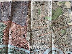 PHILIPS MAP of LONDON c. 1880 RARE Antique FOLD-OUT color MAP hardcover