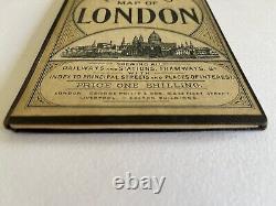 PHILIPS MAP of LONDON c. 1880 RARE Antique FOLD-OUT color MAP hardcover