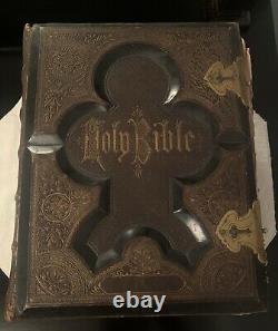 RARE 1874 A. J. Holman & Co. Antique Leather Holy Bible Old Book Religious