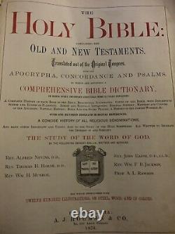 RARE 1874 A. J. Holman & Co. Antique Leather Holy Bible Old Book Religious