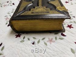 RARE 1874 Antique LEATHER Family BIBLE DOUAY & RHEIMS Catholic Latin Vulgate