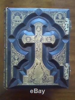 RARE 1884 Antique LEATHER Family BIBLE Haydock DOUAY & RHEIMS Catholic Masonic