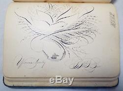 RARE 1889 Antique CALLIGRAPHY Hand Written AUTOGRAPH BOOK Penmanship BIRDS