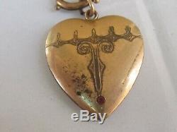 RARE AMAZING Antique Victorian Wide Gold Filled Book Chain with Heart Pendant