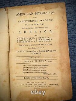 RARE Antique Book 1794 Belknap American Biography Boston Vol 1 Only Early VTG