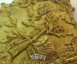 RARE Antique Bronze Dore Brass Book Rack Book Ends STAG Elk Rifle Acorn