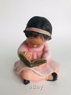 RARE Antique Doll Vintage Rubber Squeak Toy Girl Reading Book Made in France