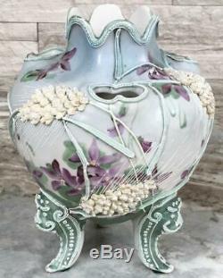 RARE Antique Moriage Flower frog vase wheat violets BOOK PIECE Noritake extra ra