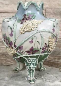 RARE Antique Moriage Flower frog vase wheat violets BOOK PIECE Noritake extra ra