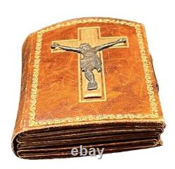 RARE Antique Sterling Silver Stations Of The Cross Italy Leather Prayer Book VTG