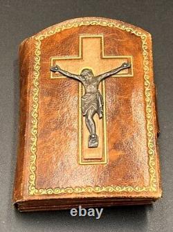 RARE Antique Sterling Silver Stations Of The Cross Italy Leather Prayer Book VTG